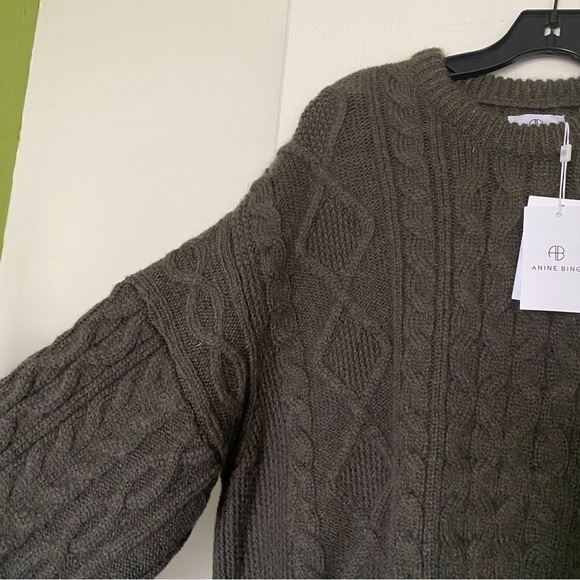 Anine Bing Sweater Irina Cable Knit Heavyweight Alpaca Wool Chunky Green L NWT - Picture 4 of 8